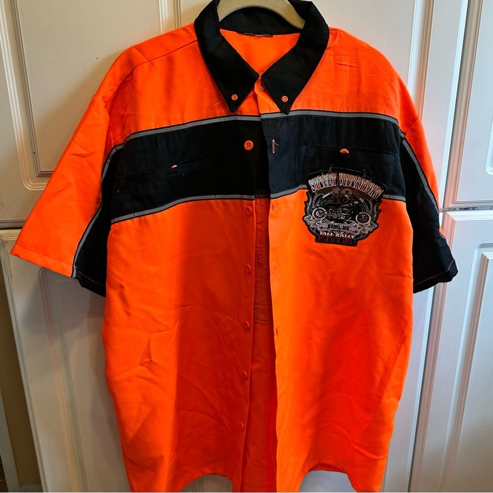 High-Visibility Orange and Black Short-Sleeve Work Shirt
